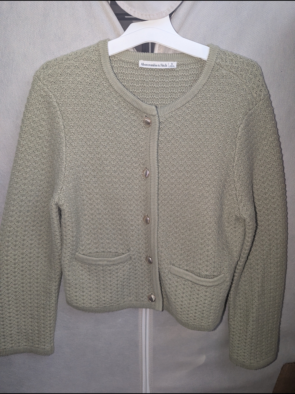 Abercrombie And Fitch Textured Crew Cardigan Sweater Jacket In Sage - Picture 3 of 5